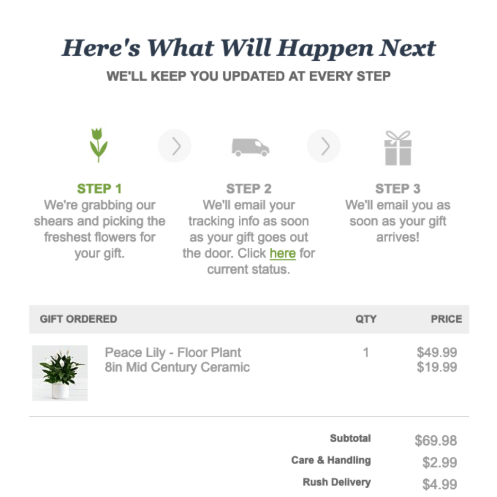 next steps included in ProFlowers email