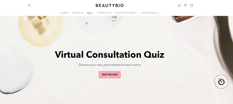 Screenshot of BeautyBio's virtual consultation quiz on their landing page.