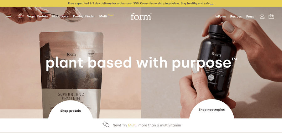 Form nutrition home page for customer needs