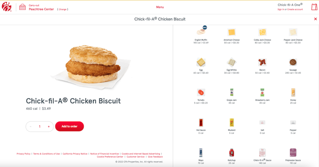 Chick fil as visual product customizer