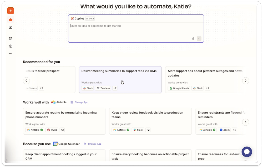 Screenshot from Copilot showing how to personalize user onboarding with recommended templates.