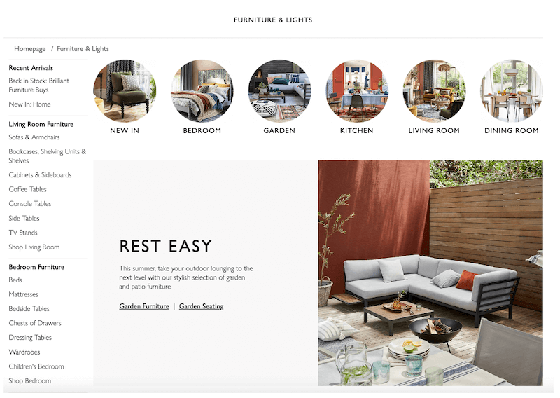 John lewis product category page