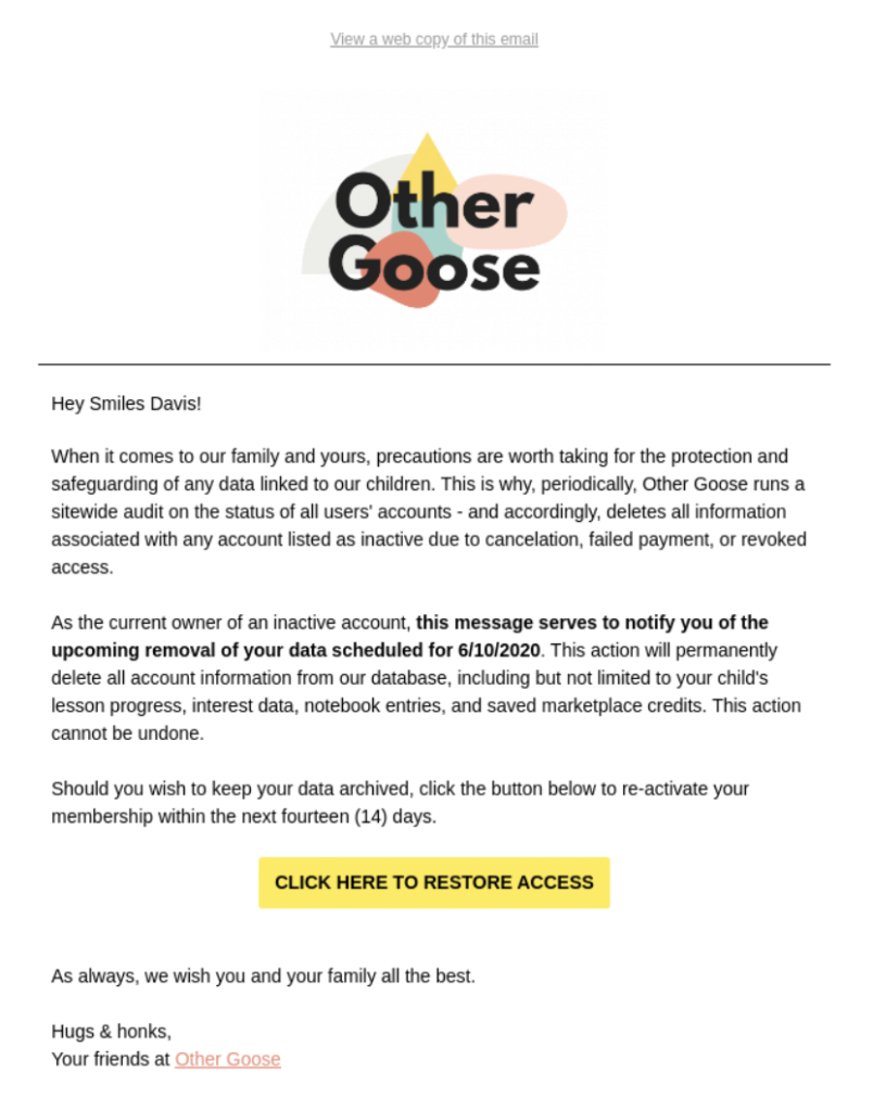 othergoose winback email