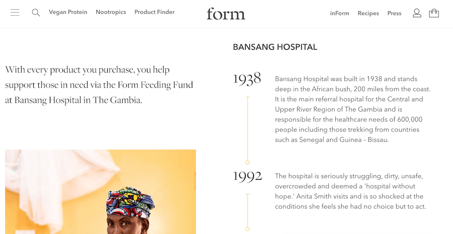 Form builds trust with website timeline