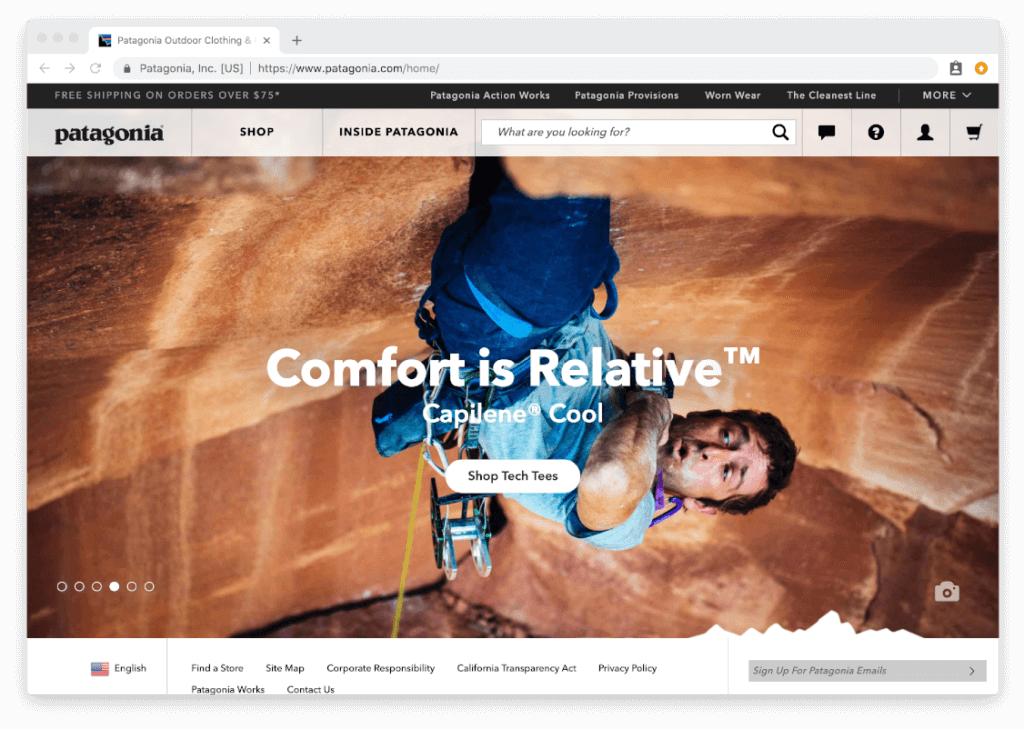 patagonia home page features 