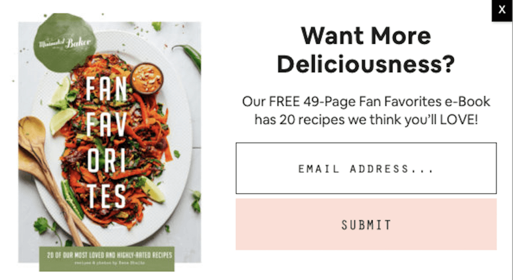 Recipe e-book content offer for email marketing sign up