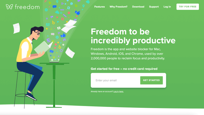 Screenshot of Freedom's above the fold CTA to sign up for free on their home page.