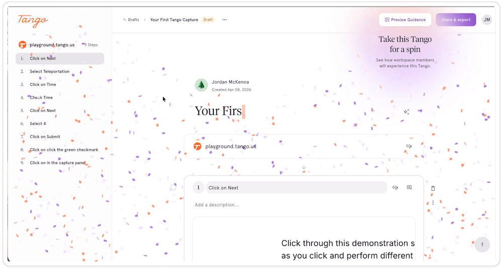 A screenshot from Tango demonstrating how to personalize user onboarding without a formal quiz.