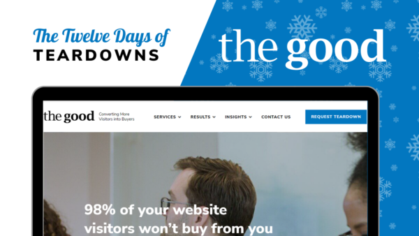 Preview of The Good website and logo with the 12 Days of Teardowns logo