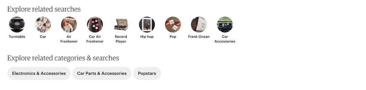 screenshot of related searches shown on the Etsy product pages which served as an inspiration for our work with eManualOnline