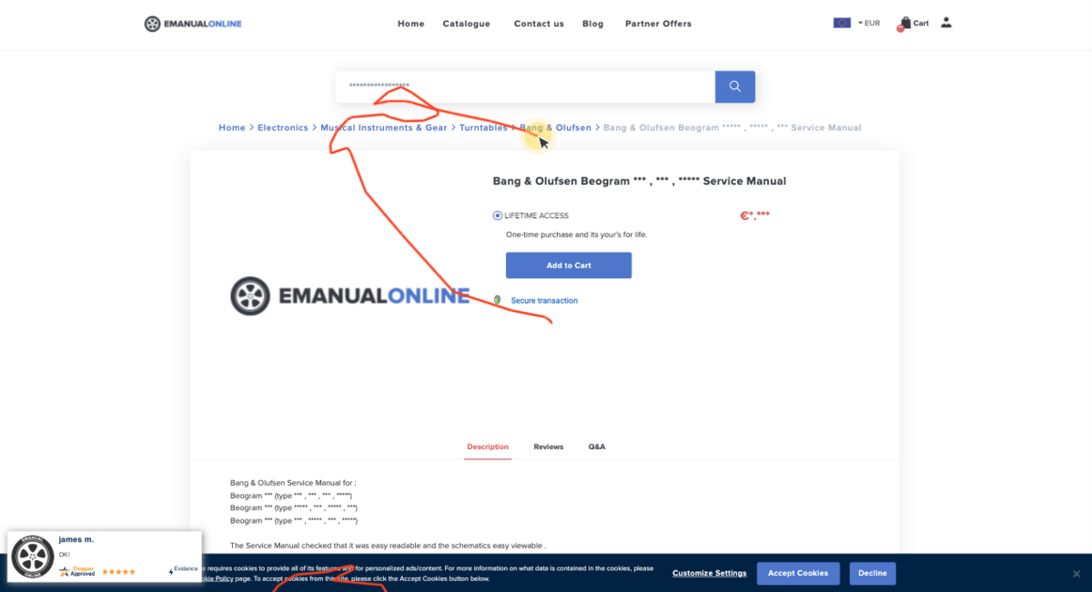 screenshot of eManualOnline product page showing user's making use of breadcrumbs