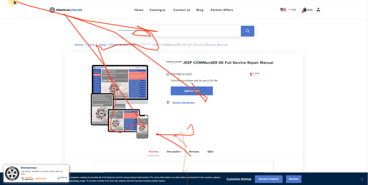 User testing of eManualOnline showing high bounce rate in product pages