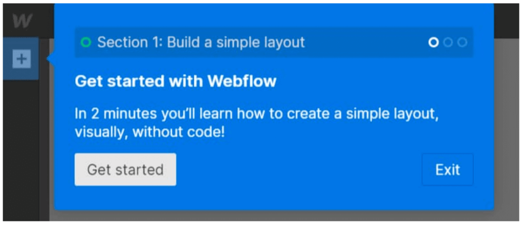 webflow directing users to important parts of the product with tooltips