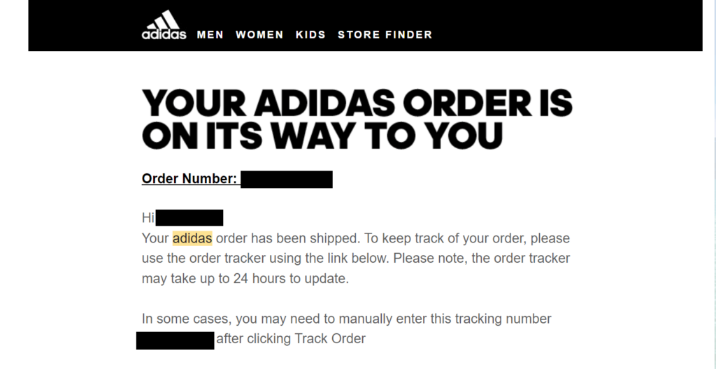 adidas shipping confirmation