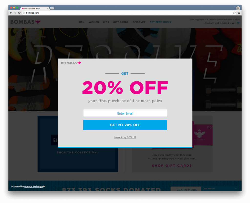 Bombas Email Pop-up