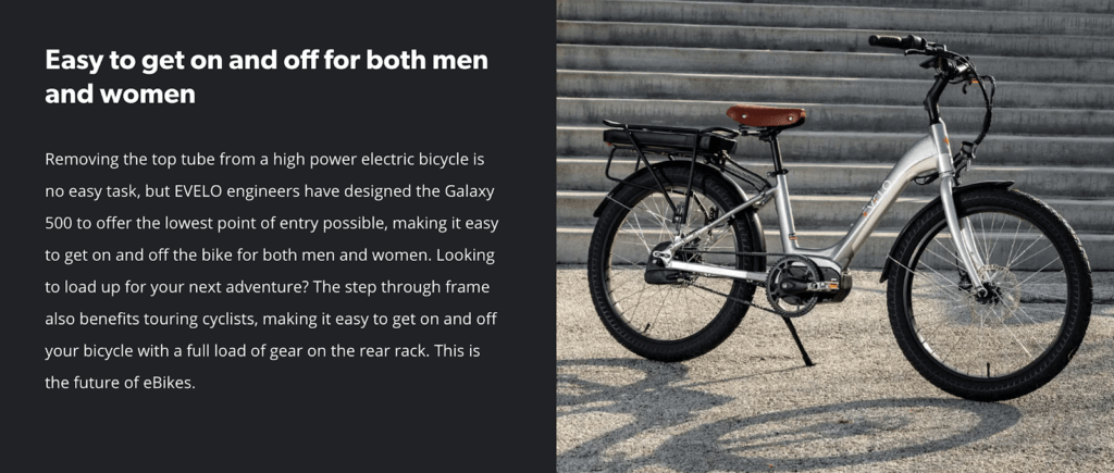 product description from EVELO bikes that speaks to customer needs