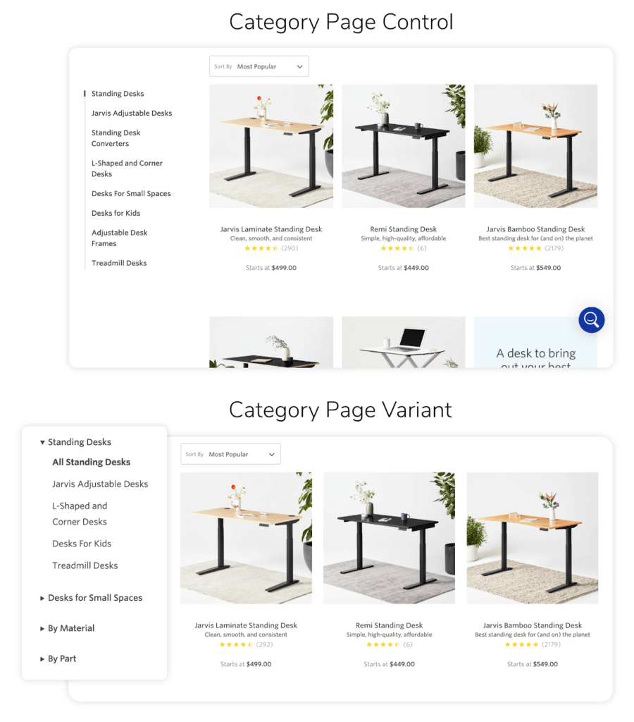 Fully category page test control and variant by The Good