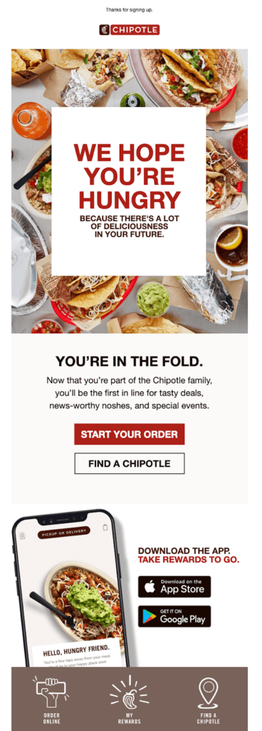 Chipotle confirmation email emphasizing perks