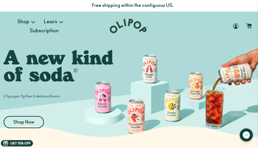 Olipop homepage with a new kind of soda to meet customer needs