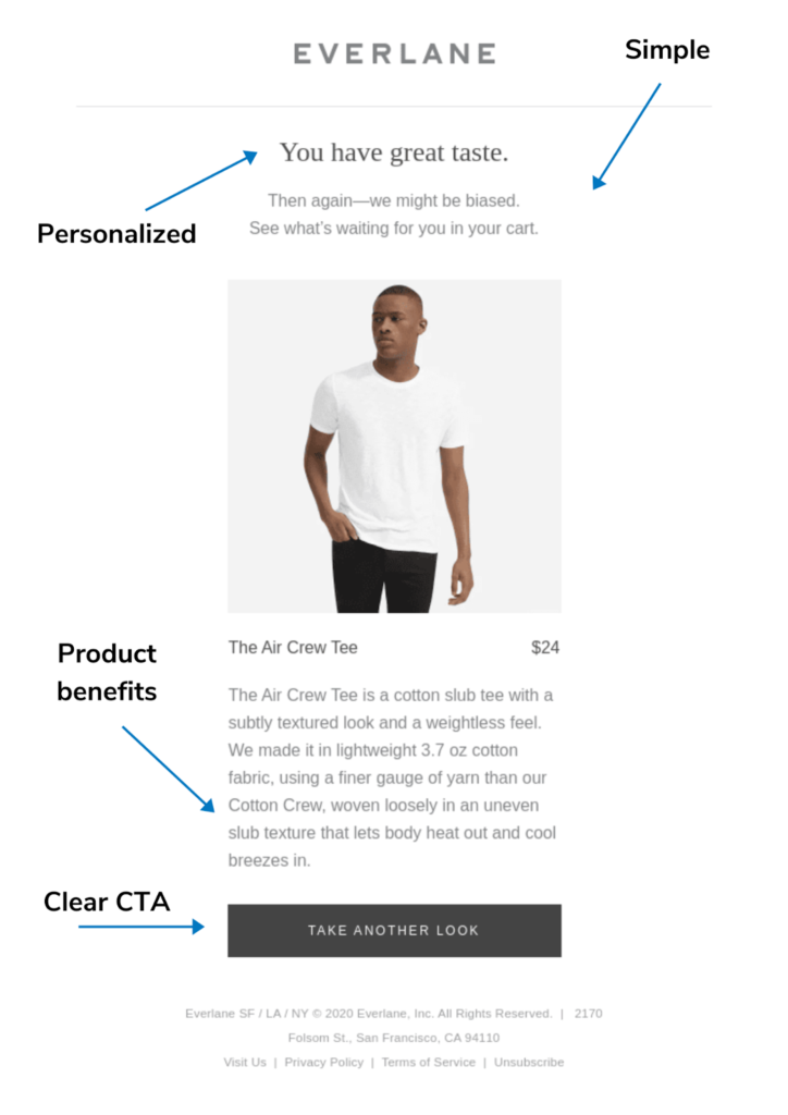 abandoned cart email from Everlane