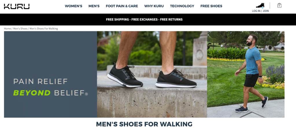 kuru footwear website category page meets many of the best practices for a brand