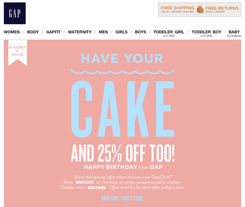 Gap happy birthday discount pricing