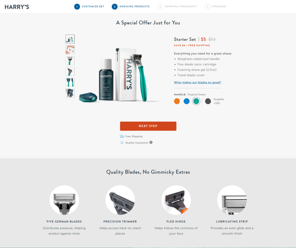 harrys product landing page example