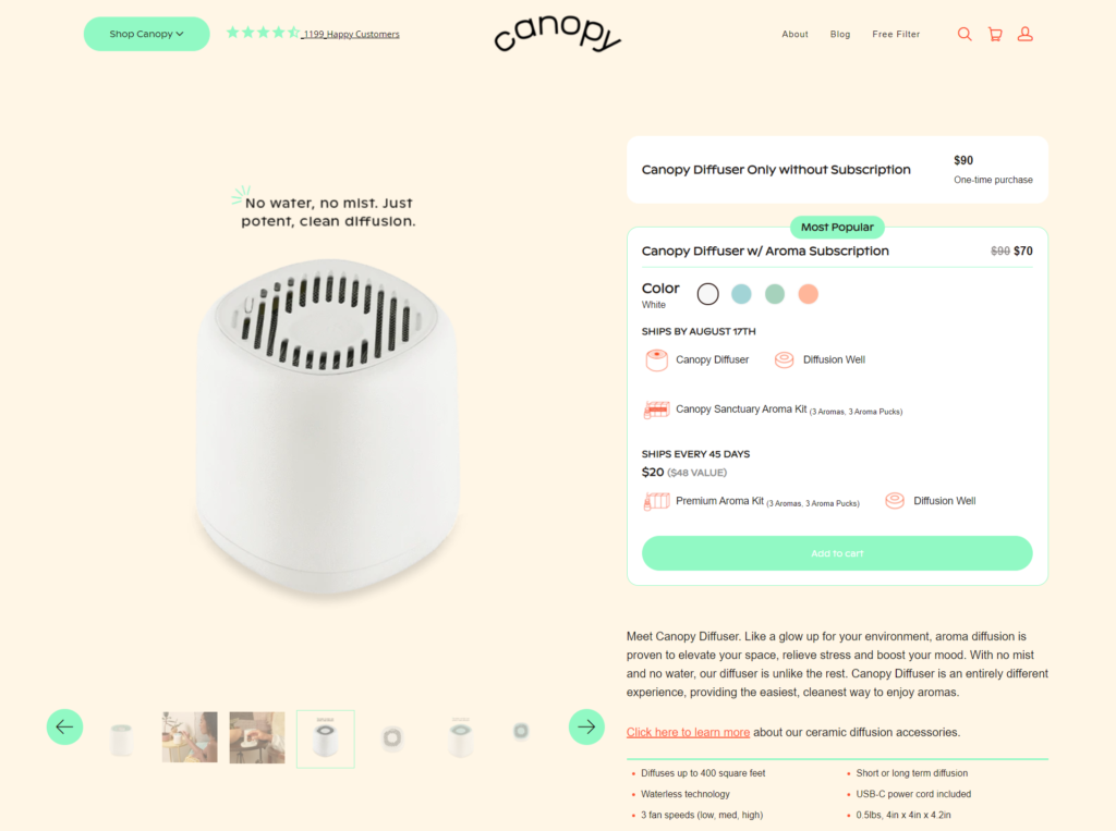 canopy product landing page examples