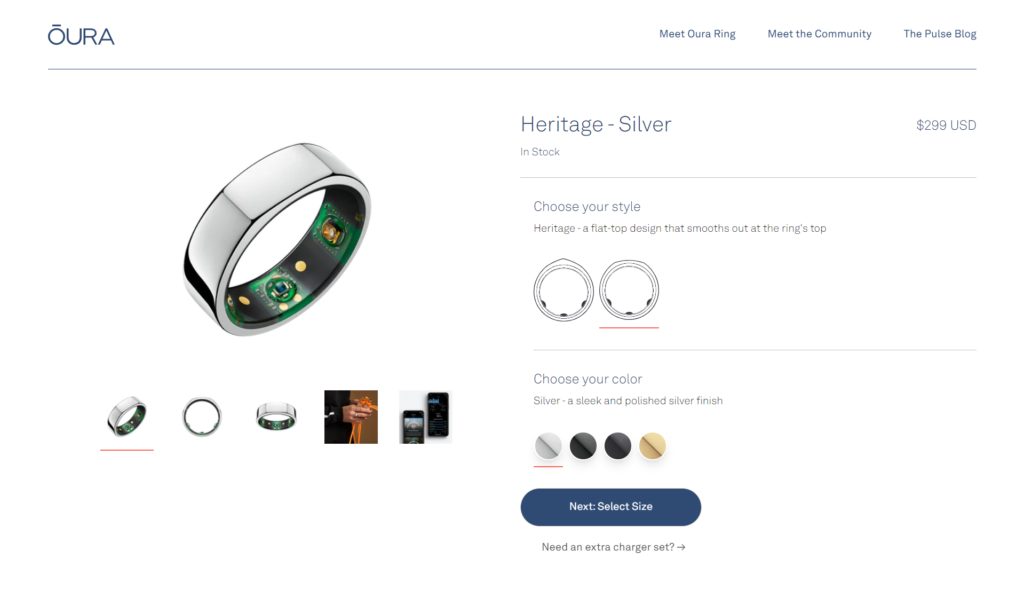 oura ring product landing page examples