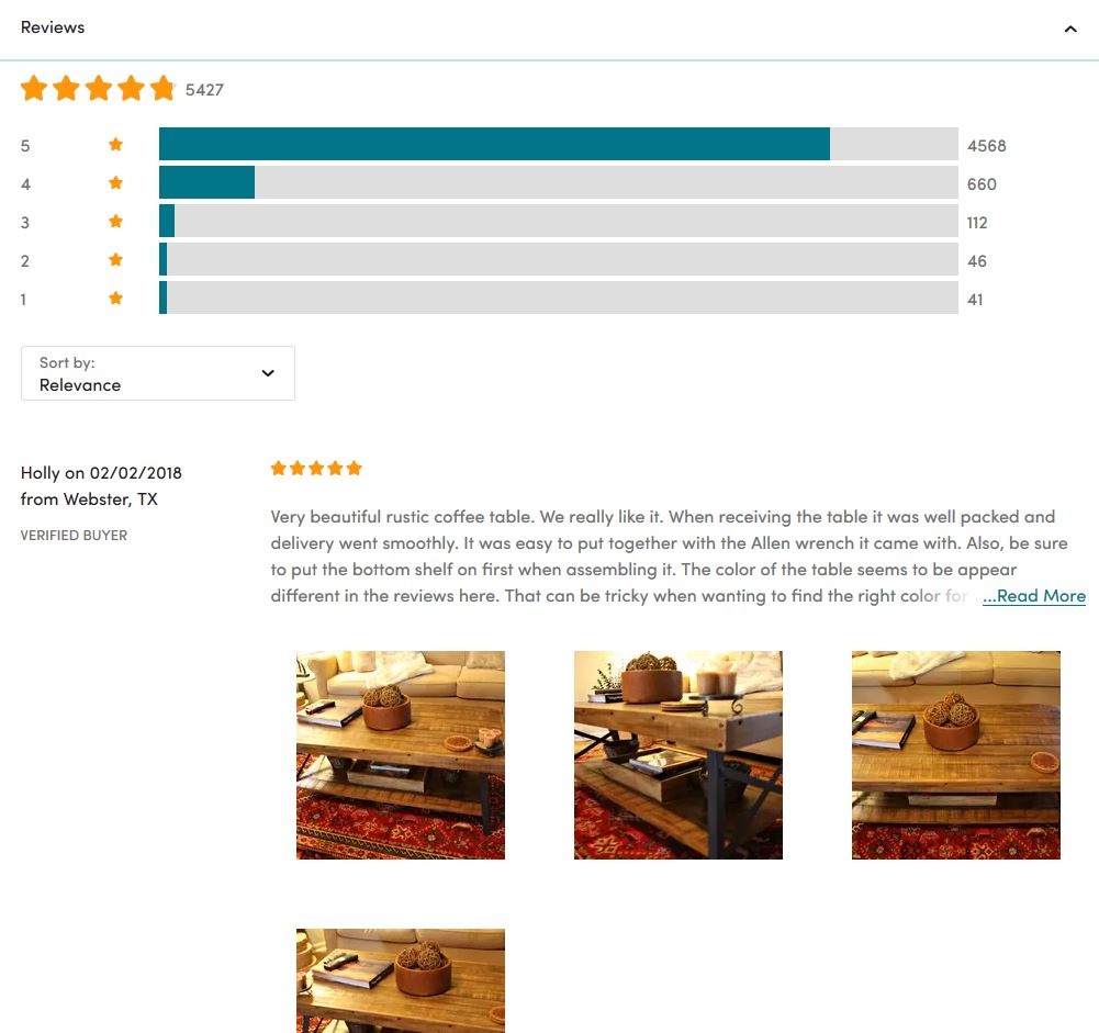 example of where customer reviews might live on your product page