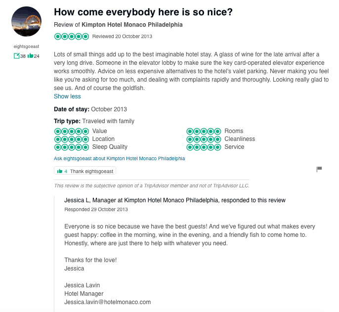 trip advisor review example