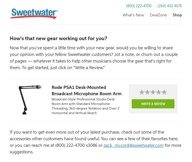 sweetwater online reviews request