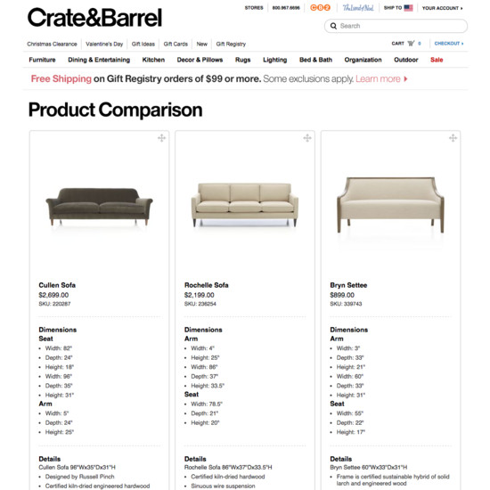 crate and barrel product comparison