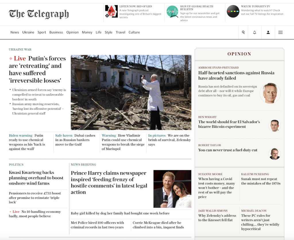 the telegraph homepage screenshot