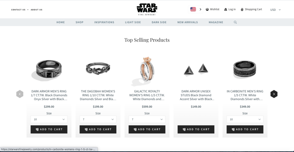 top selling star wars jewelry