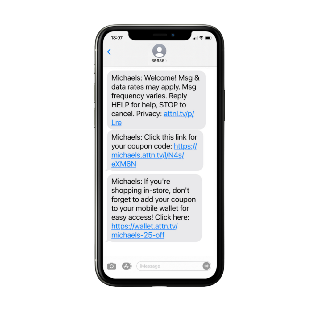 Michaels opt in sms marketing message