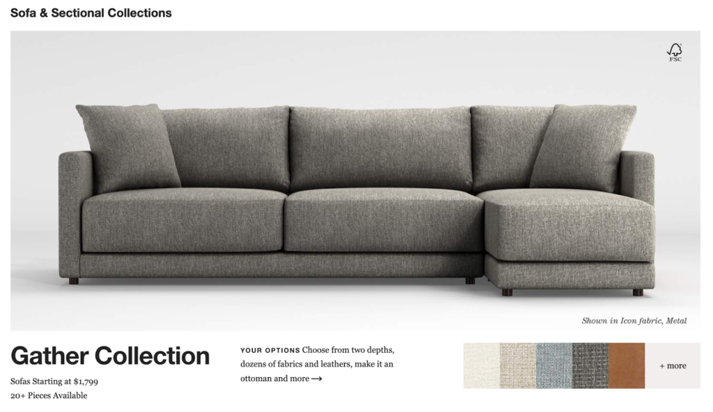 Crate _ Barrel product category page pricing