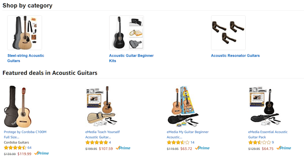 Amazon product category page ratings