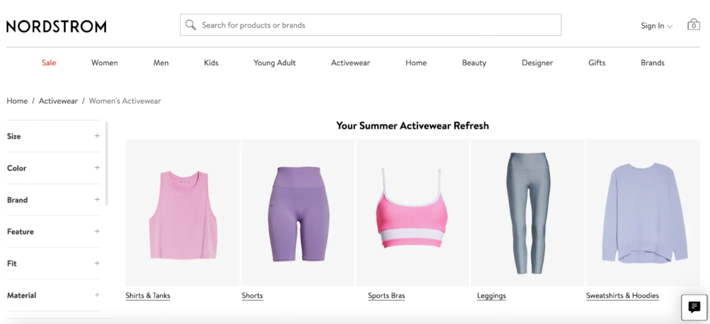 Nordstrom product category page
