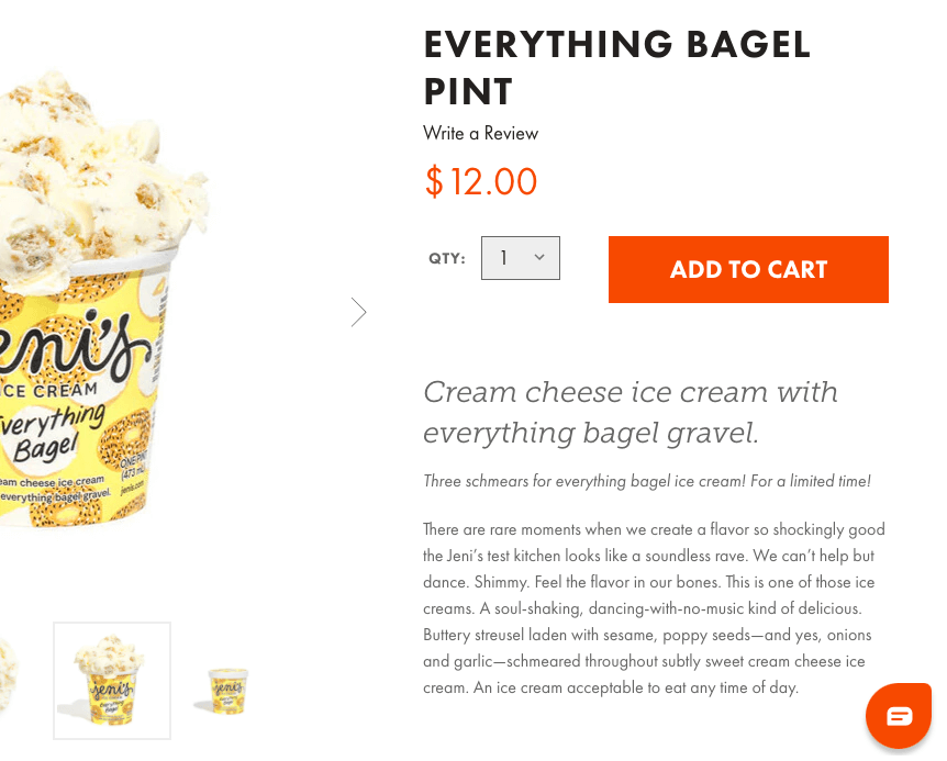 warm and friendly product description from Jeni's ice cream