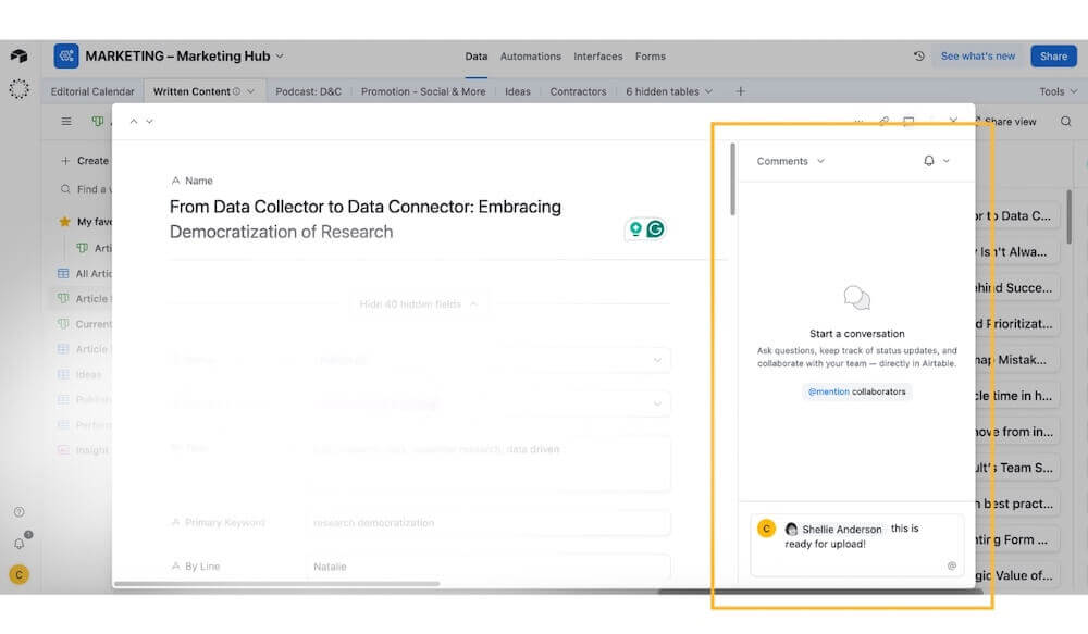 This image from Airtable shows a communication feature that can be effective for account expansion.