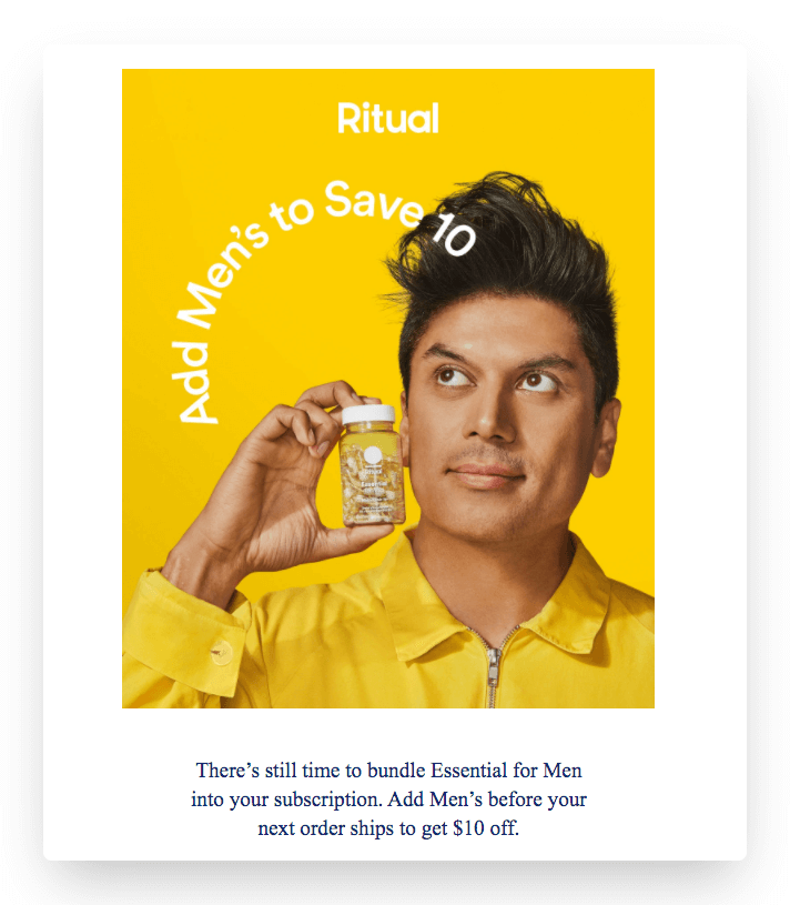 ritual vitamins sent an offer as a part of their post-purchase experience