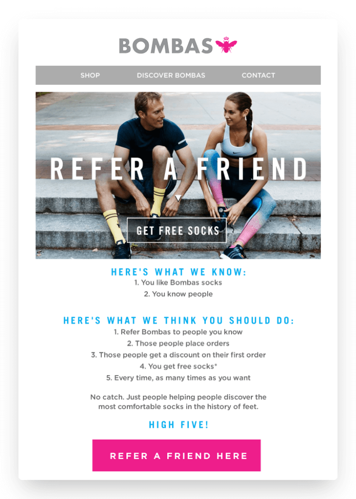 Bombas referrals email is part of the post-purchase experience