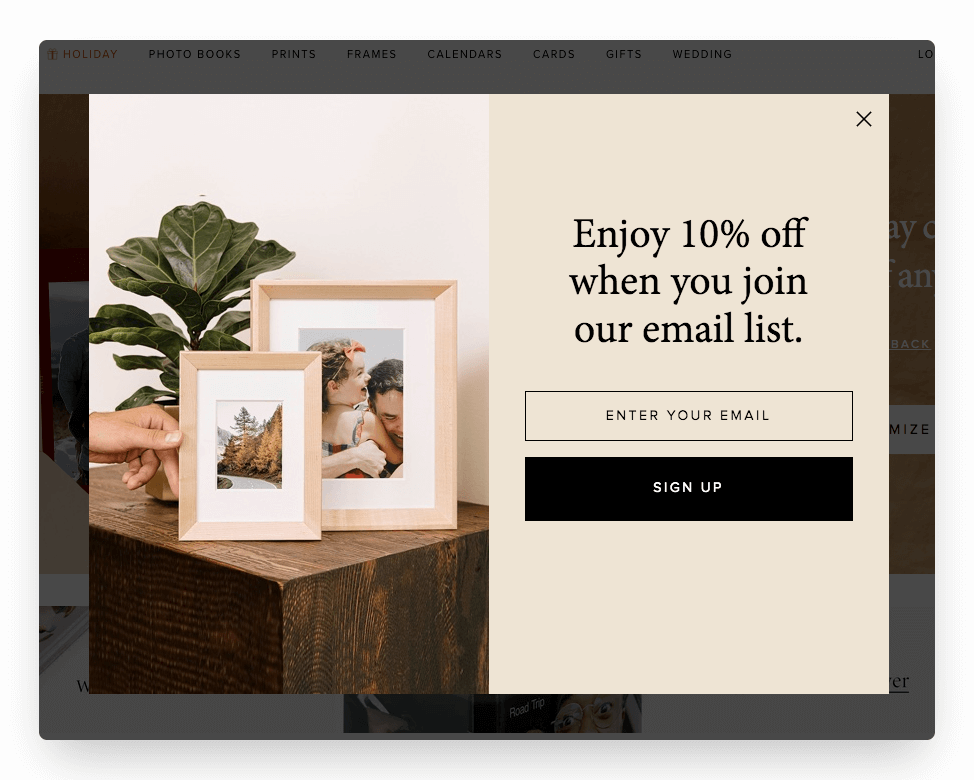 Discounting percent website popup example