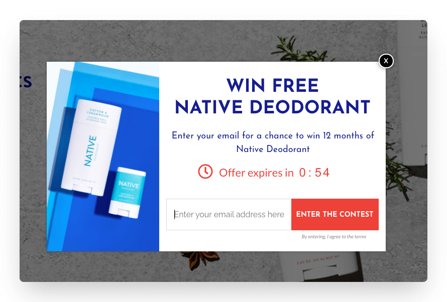 Native deodorant email popup 