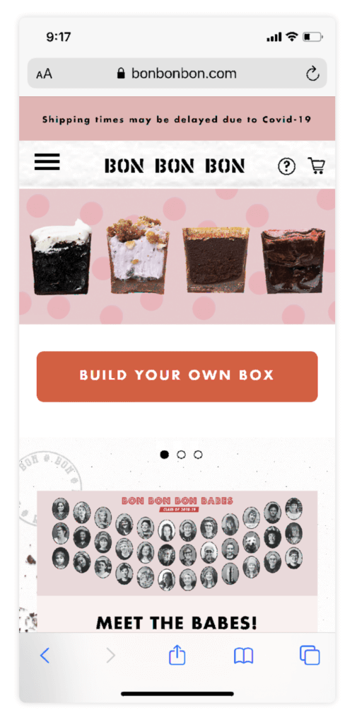 Bon Bon Bon website looks great on a mobile phone, allowing you to order chocolate online