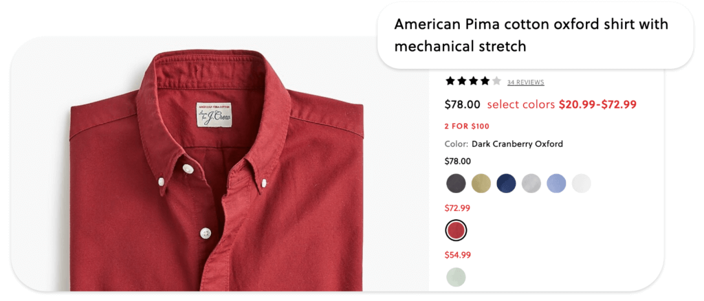 J Crew uses detailed naming conventions on their product detail pages