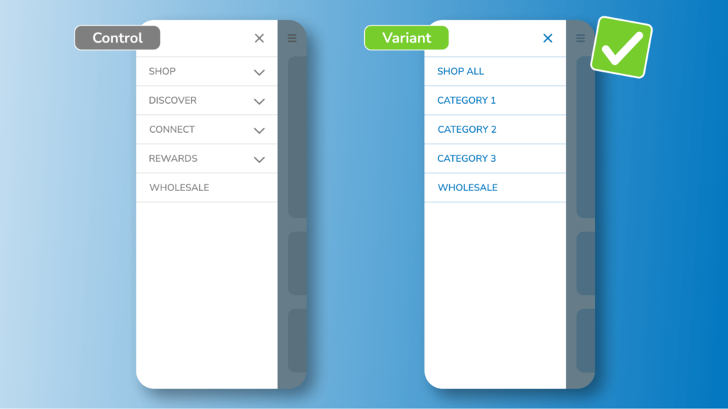 winning test showing how navigation was replaced with product categories