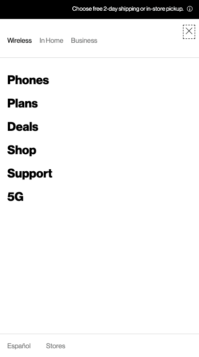 Hamburger mobile menu with different product categories