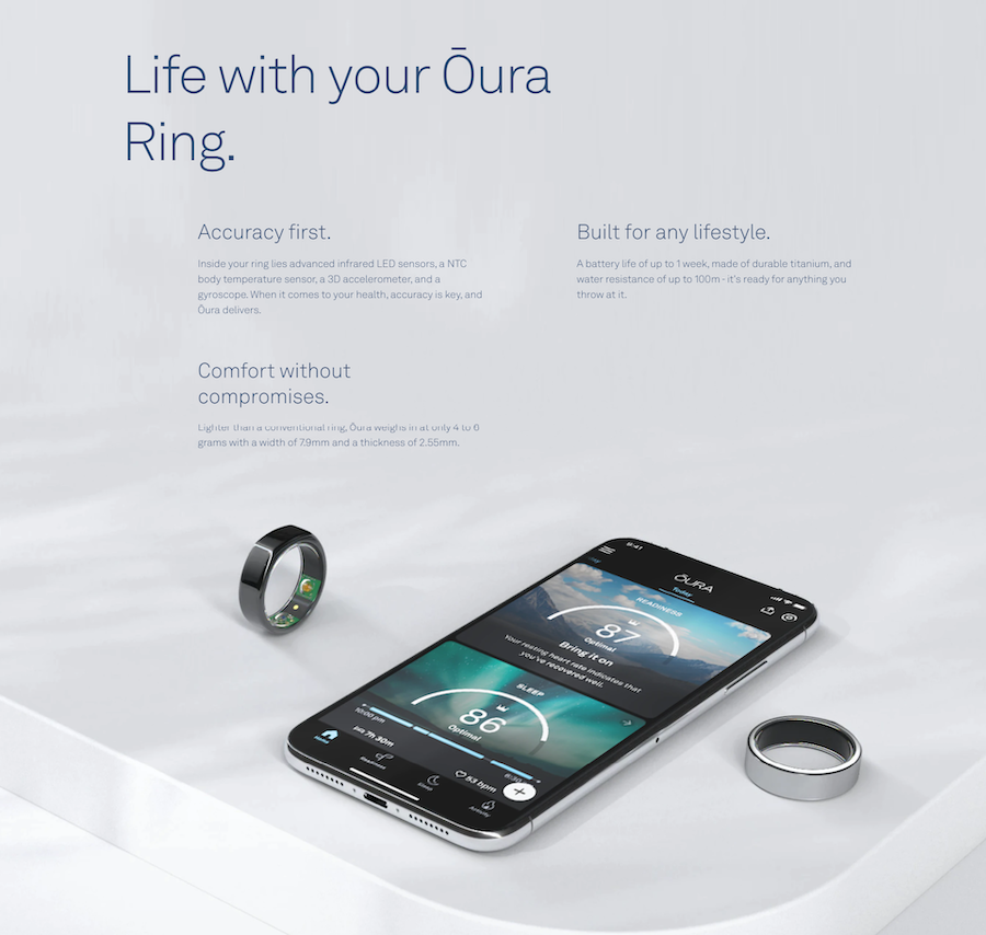 oura ring product landing page examples